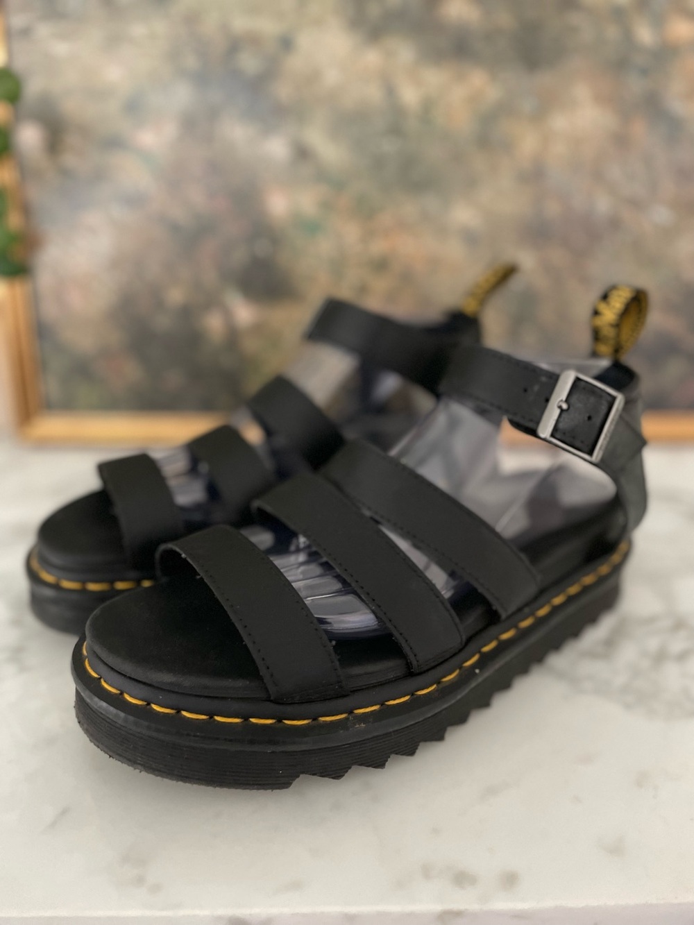 Dr. Marten Blaire Chunky Platform Sandals Size 9 Black Gladiator - Picture 4 of 8